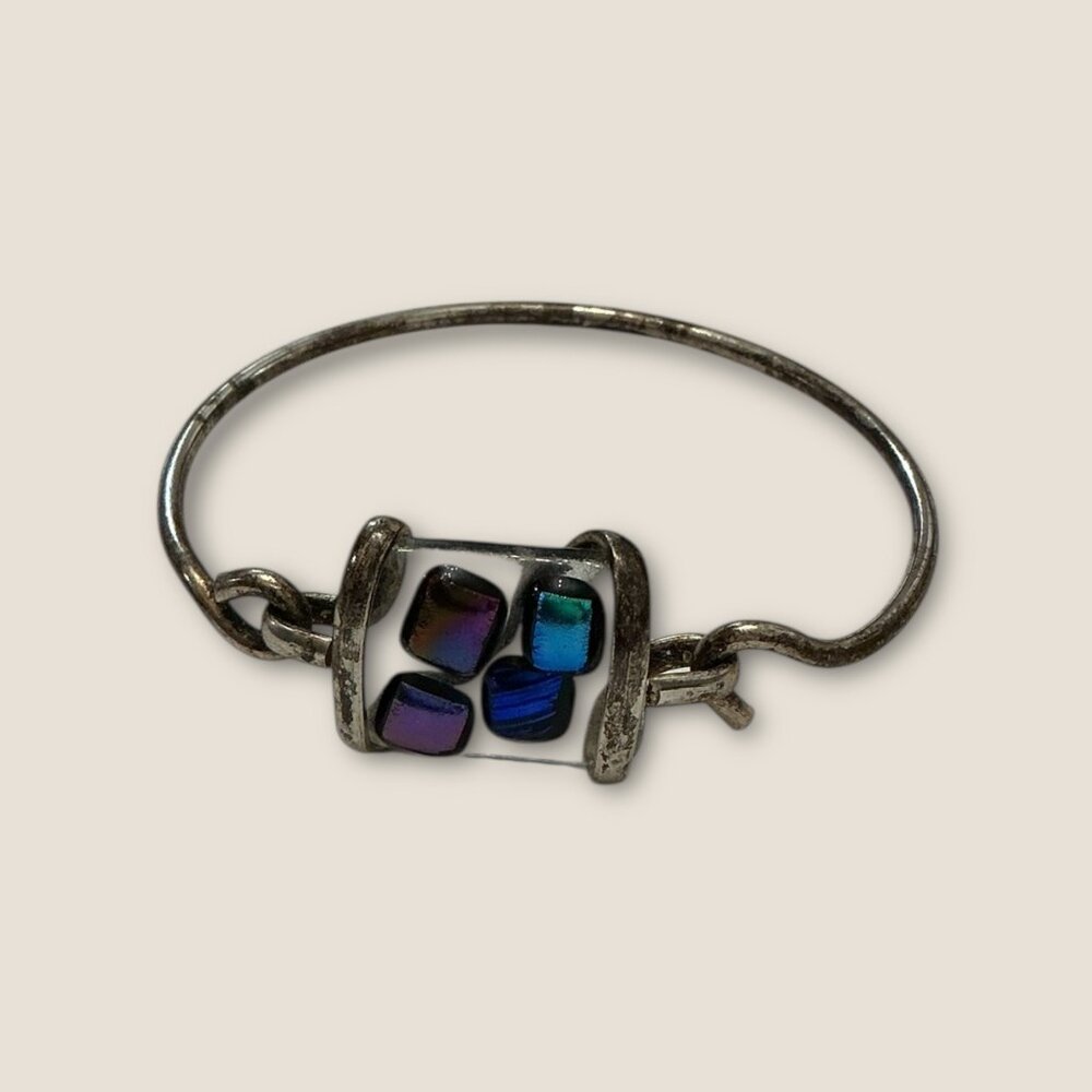 Vintage Sterling Silver Bangle  & Dichroic Glass Artisan Bracelet - Picture 2 of 6